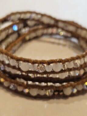 Neutral Beaded Multi-Strand Wrap Bracelet in Beige and Gold